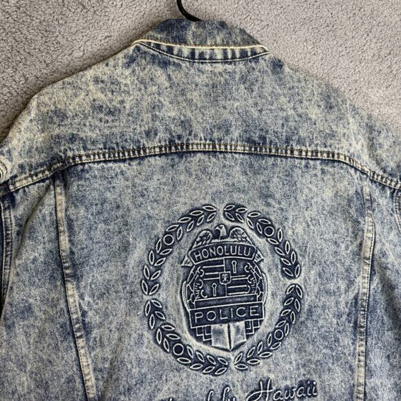 Vintage HPD Jacket Adult Large Honolulu Police Department Blue Acid Wash USA - Picture 7 of 9